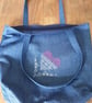 Handmade Reversible Denim Tote Bag - Embroidered Heart