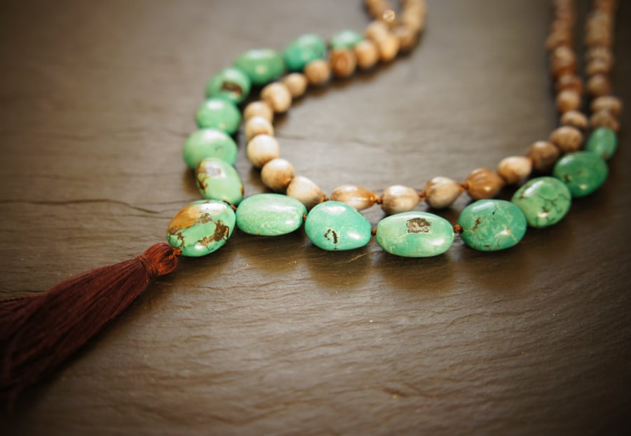 108 Throat Chakra Mala,Tibetan Turquoise and Vaijayanti Yoga Necklace
