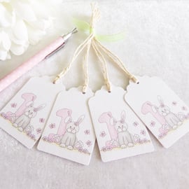 Bunny 1st Birthday Gift Tags - set of 4 tags