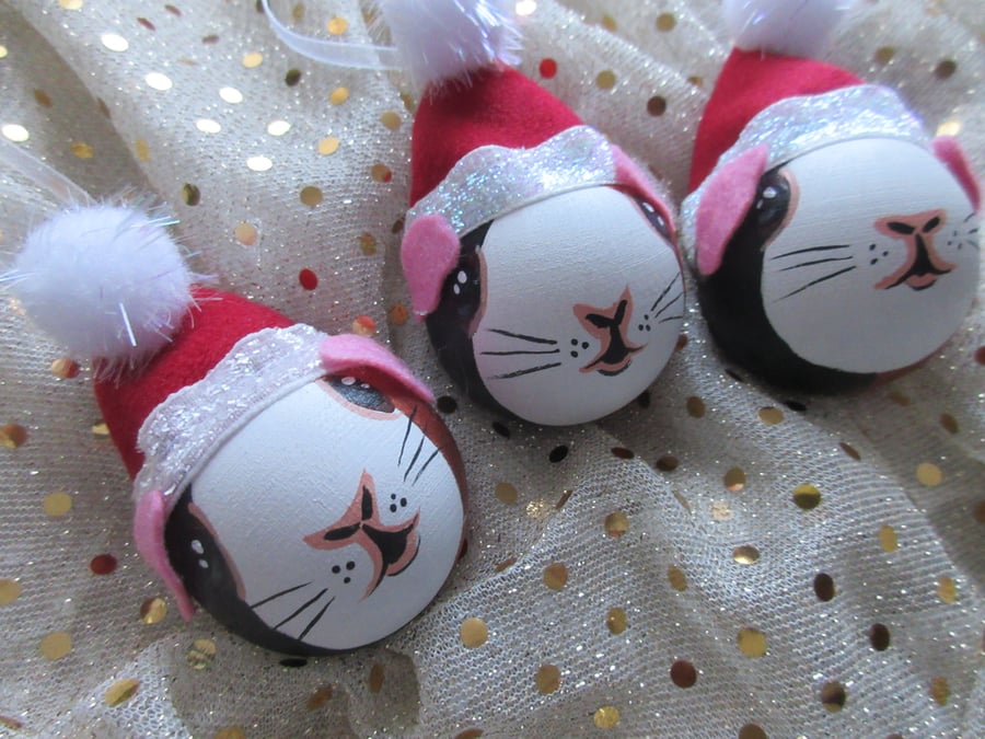 Guinea Pig Christmas Tree Baubles Hanging Decoration Tri-Colour Set of 3