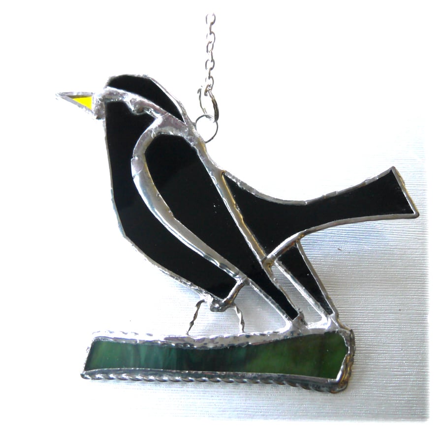 Blackbird Suncatcher Stained Glass British Bird Handmade 