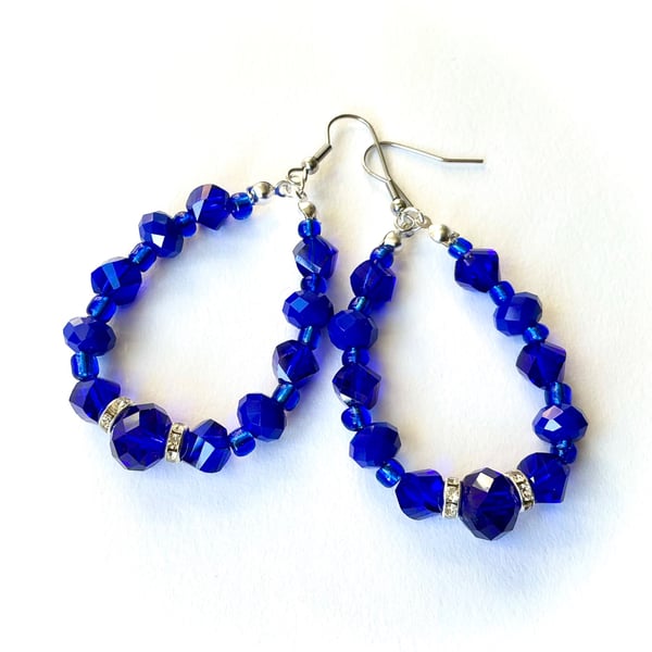 Royal Blue Glass Beaded Hoop Earrings