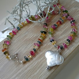 Designer Multicoloured Quartz, Seed Bead & Quality  Silver Plated Necklace 