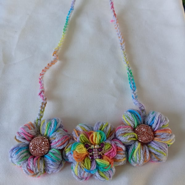 Multi Coloured Statement Flower Necklace 