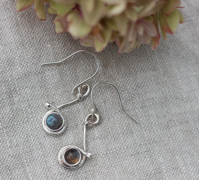 Silver and Labradorite Handmade Drop Earrings, semi-precious earrings