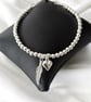 Sterling Silver Feather Heart Charm Bracelet, Adjustable Slider Clasp - Image 1