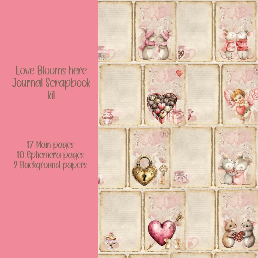 Love Blooms kit Scrapbooking, Ephemera, Journal, Digital Download