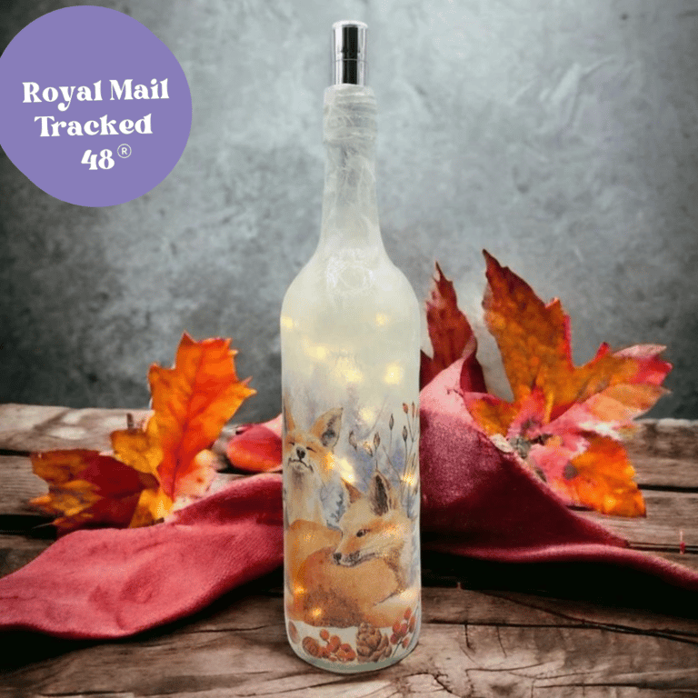 Decoupage bottle light, foxes, autumn decor