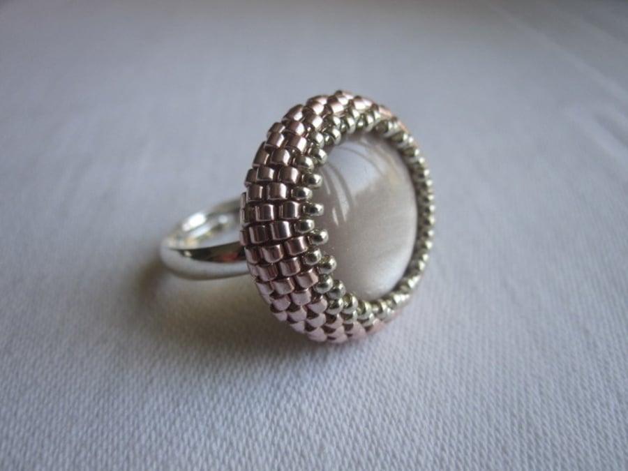 Rose Gold and Silver Beadwork Ring