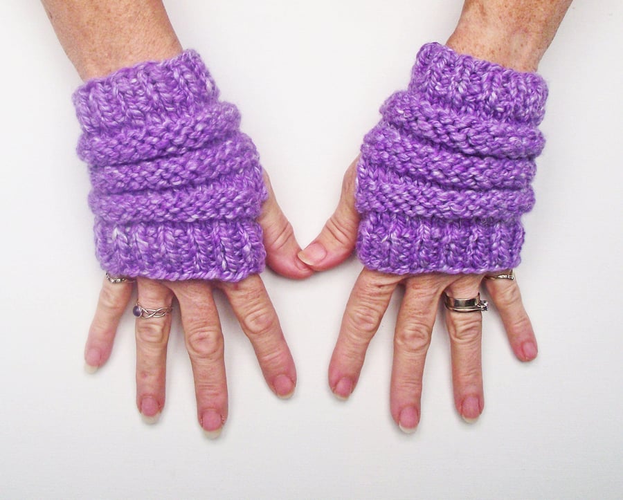 Wristwarmers, Texting Gloves, Fingerless Mitts, Knitted Handspun Merino & Silk