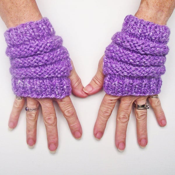 Wristwarmers, Texting Gloves, Fingerless Mitts, Knitted Handspun Merino & Silk