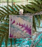 Botanical fern Art Pendant, wearable artwork necklace in blue and purpl