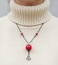 Large elegant boho wooden pendant necklace (dark red and silver) - Image 1