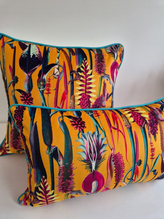 Printed Velvet Jungle Design Cushion Cover 