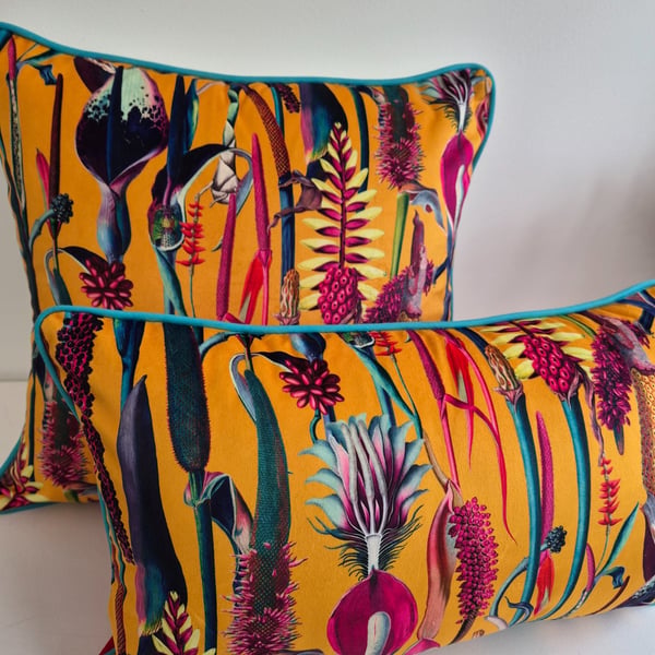 Printed Velvet Jungle Design Cushion Cover 