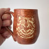 A257 Cat wheel thrown pottery mug (Free UK postage)