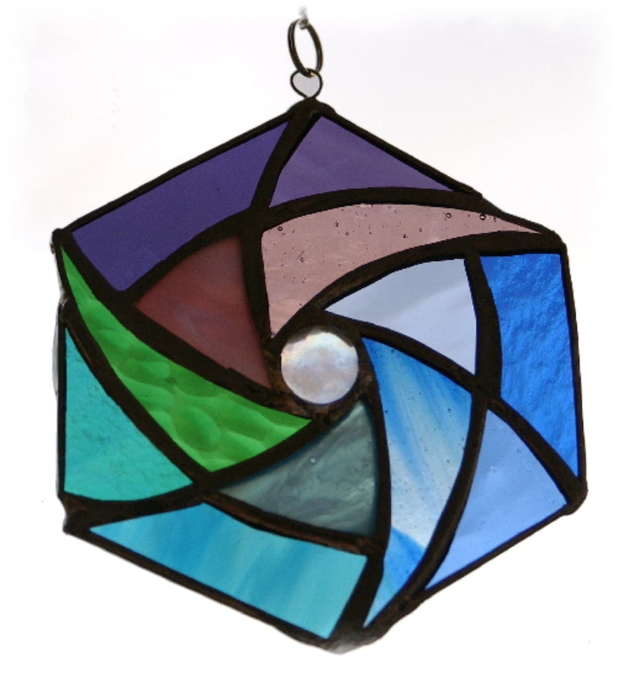 Hexagon Suncatcher Handmade Stained Glass  