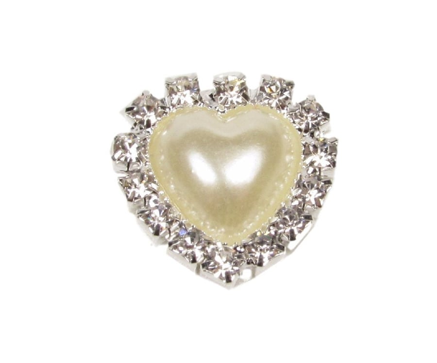 10 x Beautiful Heart Diamante and Pearl Crystal Embellishment With Pearl Center