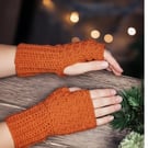 Handmade Crochet Fingerless Gloves Rust Wrist Warmers Fall Winter Accessory