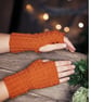 Handmade Crochet Finger-less Gloves Chunky Rust One Size New
