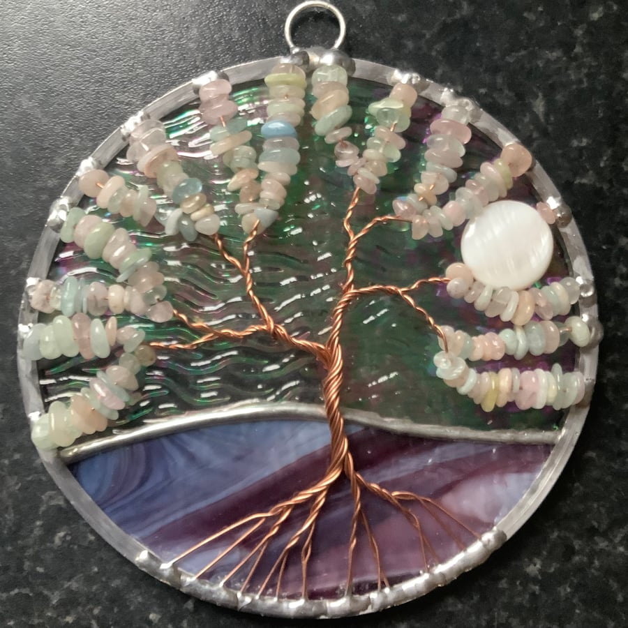 Morganite tree of life suncatcher