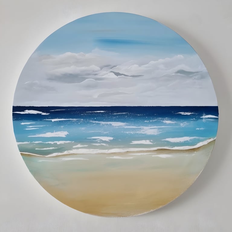 Shoreline Horizon Original Round Seascape Painting