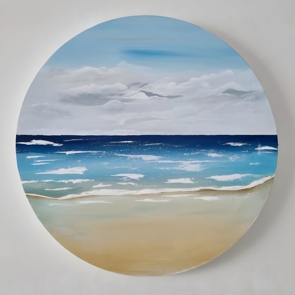 Shoreline Horizon Original Round Seascape Painting