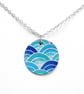 Wave Pattern Necklace. Wooden Pendant. Sterling Silver Seaside Jewellery. - Image 1