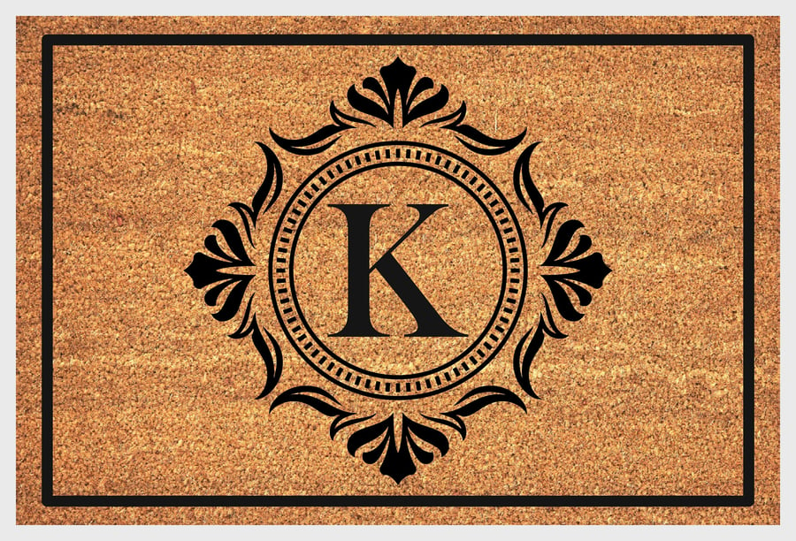 K Letter Door Mat - Monogram Letter K Welcome Mat - 3 Sizes