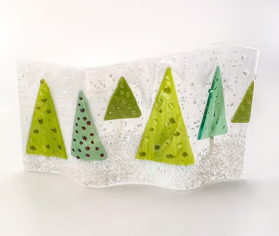 Fused Glass Christmas Tree Wave Candle Ornament 