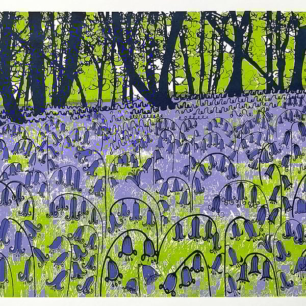 'Bluebell Woods' original screen print - MISPRINT
