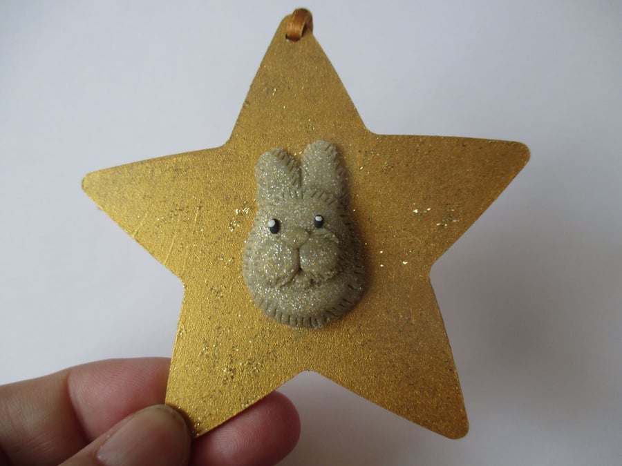 Bunny Rabbit Christmas Tree Decoration Gold Star