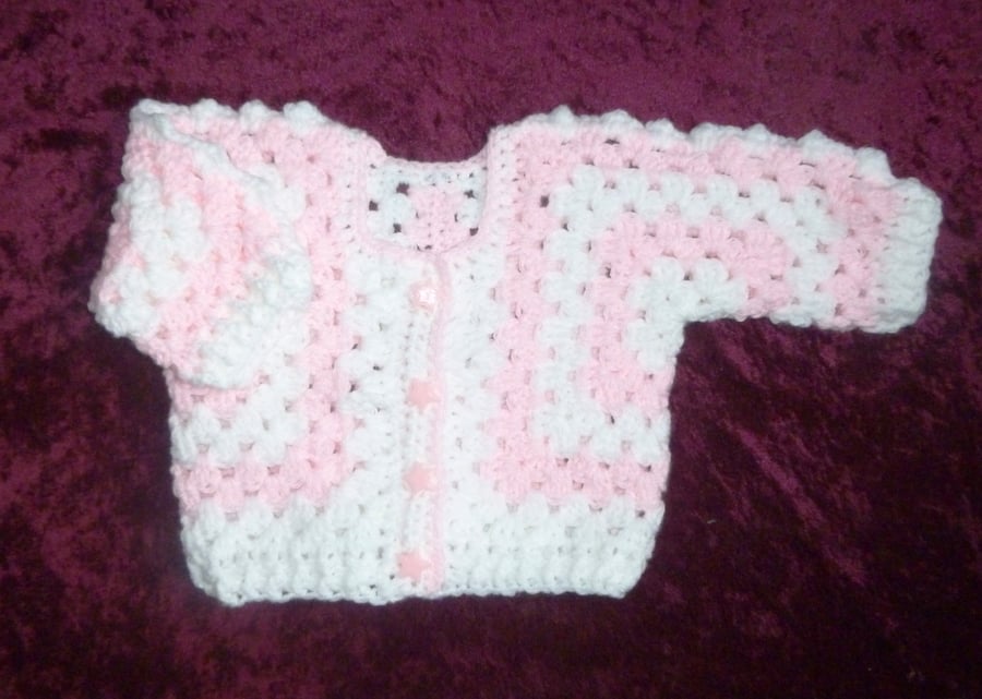crochet baby button up hexagon cardigan ( ref FA 470 G1 )