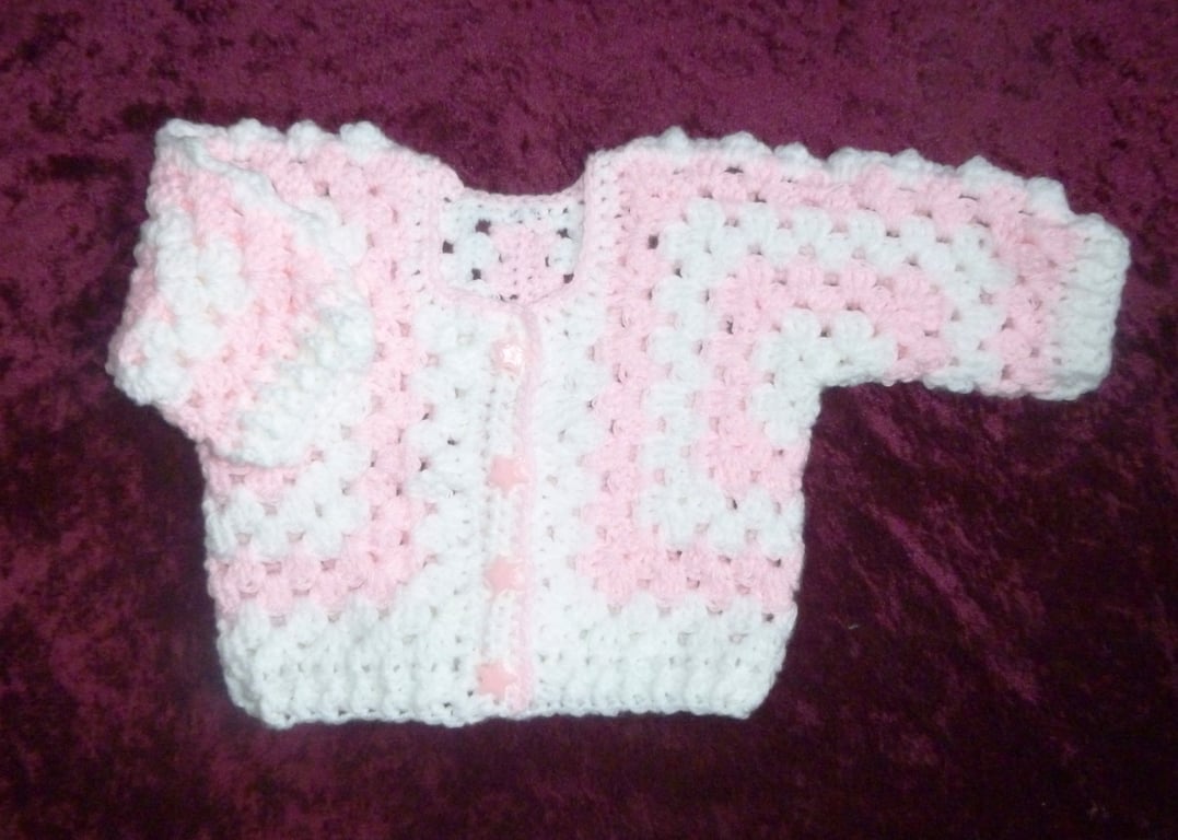 crochet baby button up hexagon cardigan ( ref FA 470 G1 )