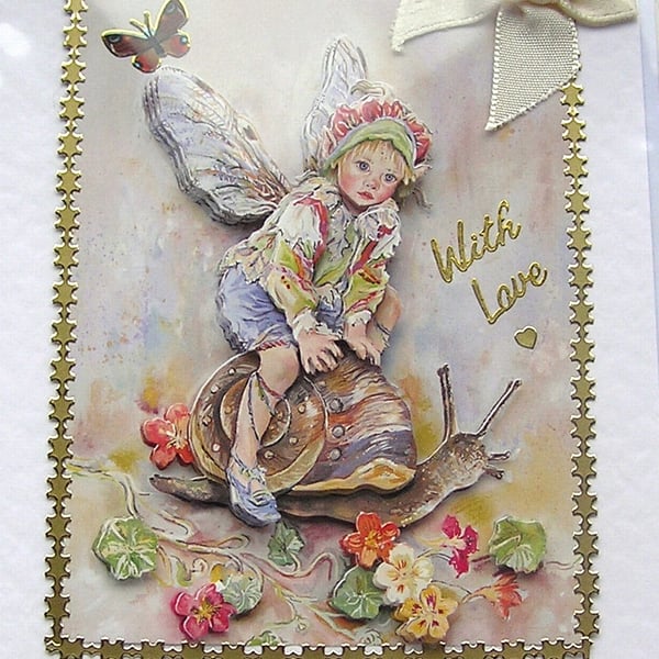 Fairy Hand Crafted 3D Decoupage Card - With Love (2345)