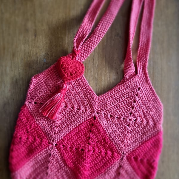 Crocheted Bag with Heart Charm