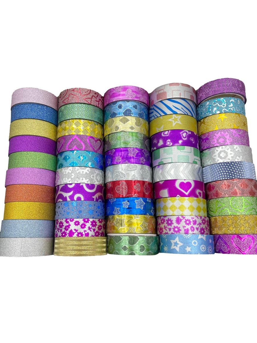 Syntego 50 Rolls Multi Pack Glitter and Foil Washi Tape Set 15mm x 3 Meters (0.5