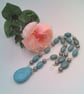 Turquoise and Metal Spacer Beaded Rosary Style Necklace, Gift for Her, Necklace - Image 4