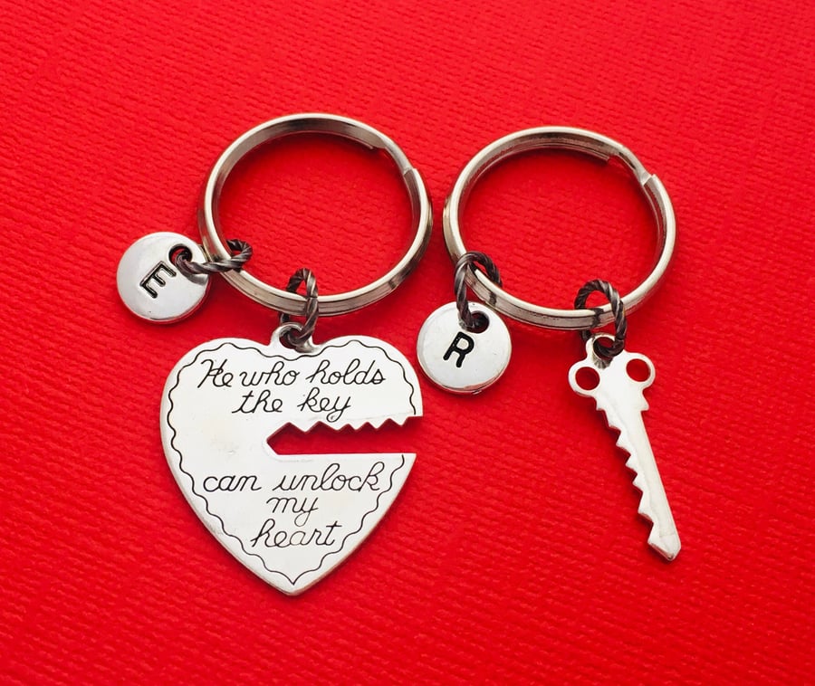 Girlfriend Boyfriend Keychain Set, He Who Holds the Key Can Unlock my Heart