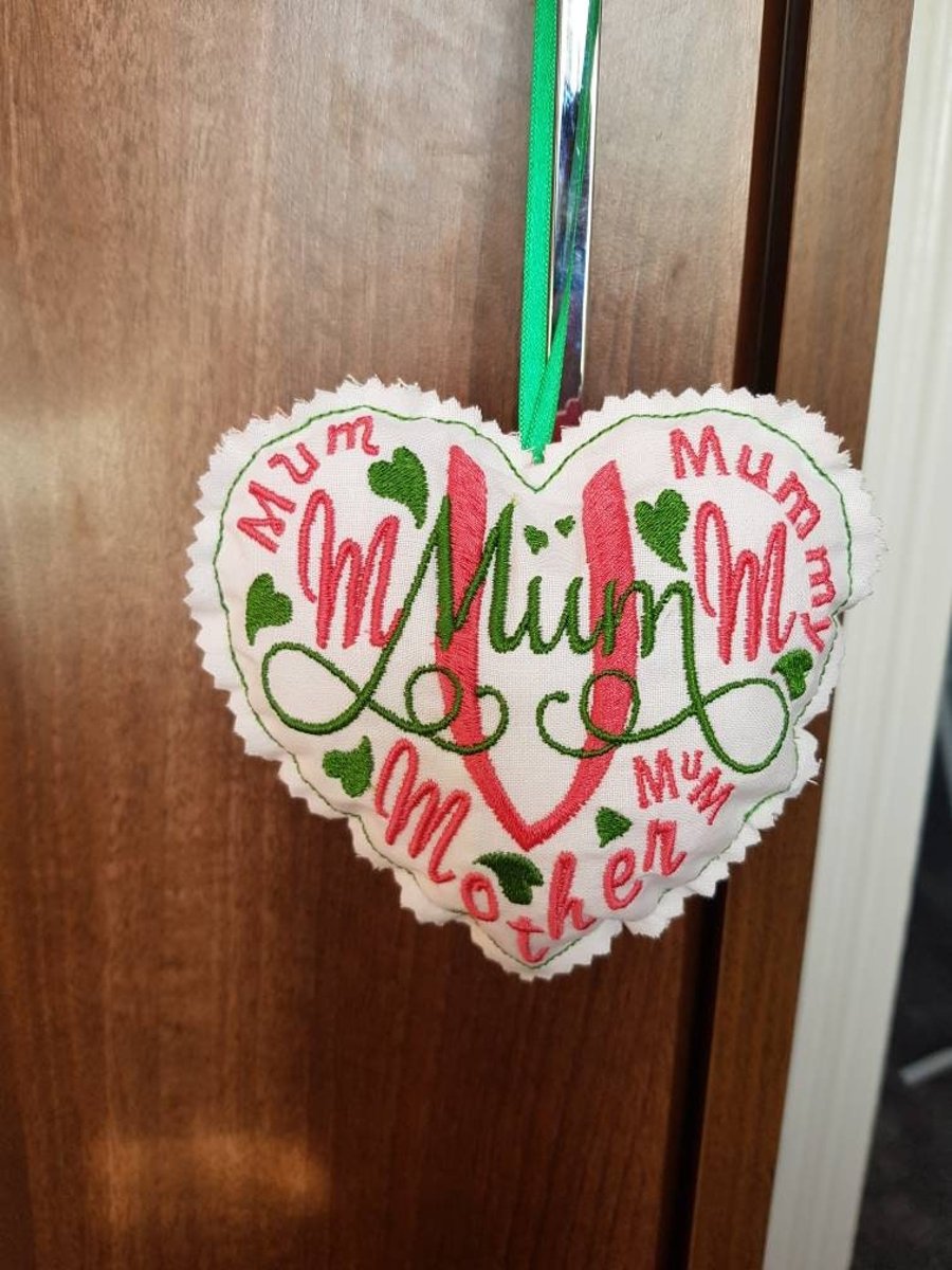 MumMummyMother hanging heart with Cath Kidston backing fabric