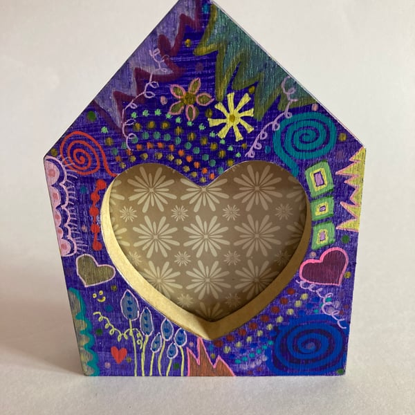 Up cycled house shaped picture frame 