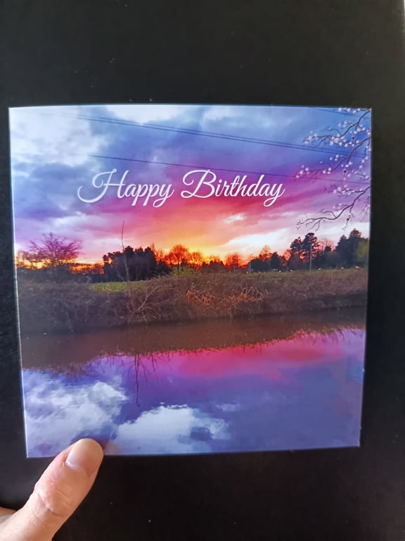 Square 148-148mm birthday card - Chester canal sunset photograph