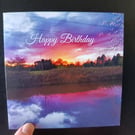 Square 148-148mm birthday card - Chester canal sunset photograph
