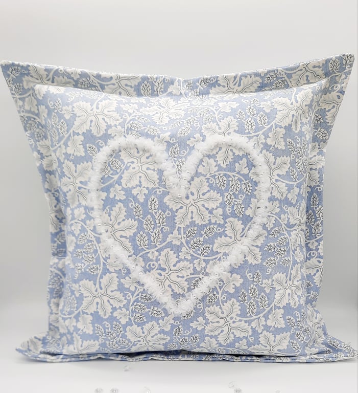 Blue and white, heart decorative, envelope cushion cover 16"