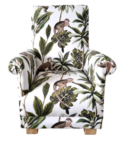 Adults Armchair Fryetts Monkeys Natural Fabric Chair Jungle Animals Nursery