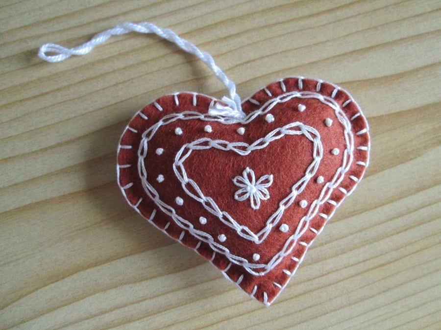 Felt 'Gingerbread' Heart Tree Decoration