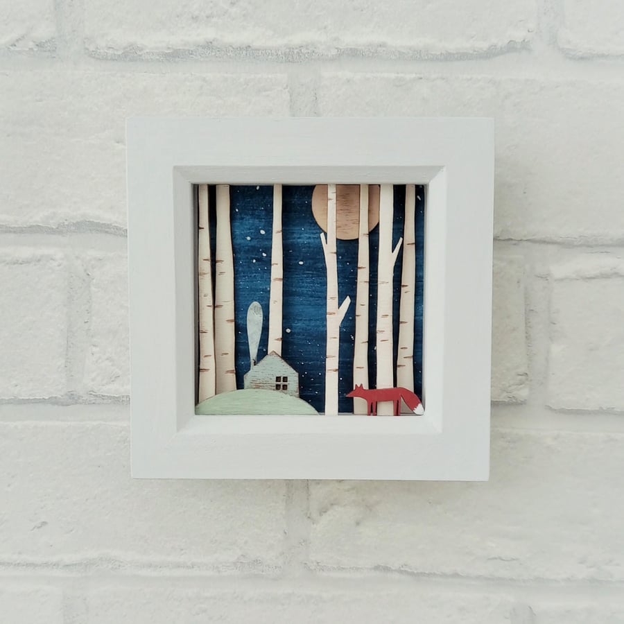 Cabin in the Woods Picture, Fox Picture, Diorama, Miniature Art, Forest Picture