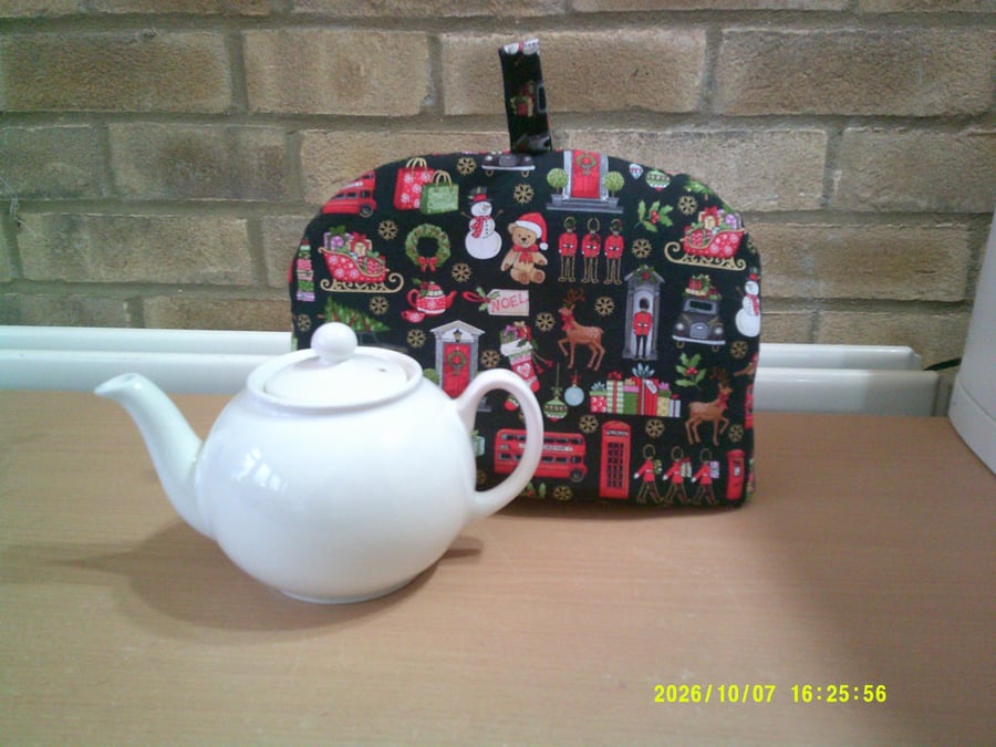 Small Teacosy with London Scenes on Black