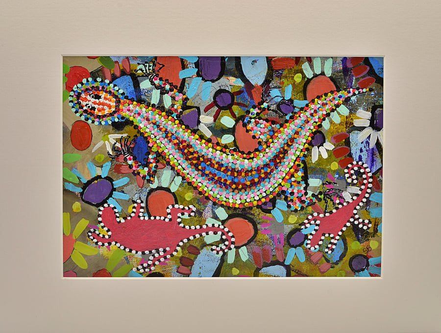 Original Abstract Painting of Lizards in a Rock Garden (16x12 inches)