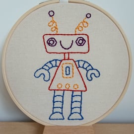 Beginners robot themed embroidery stitching hoop, sewing craft kit children